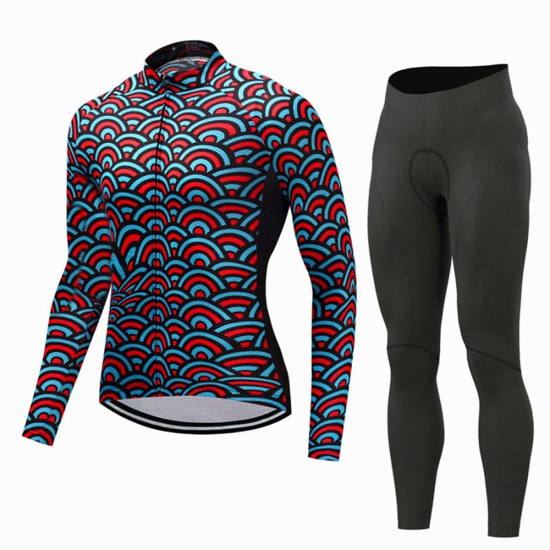 Mens Long Sleeve Cycling Jersey Set Breathable Quick Dry Bike Riding Sportswear