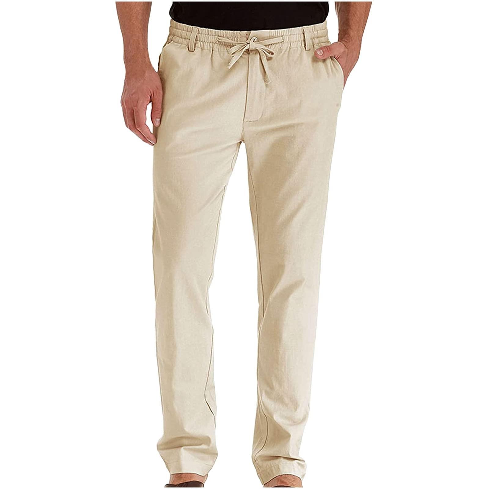 

Men s Overalls Drawstring Multi Pocket Casual Pants Hiking Pants Cotton Twill Pants XXL бежевий