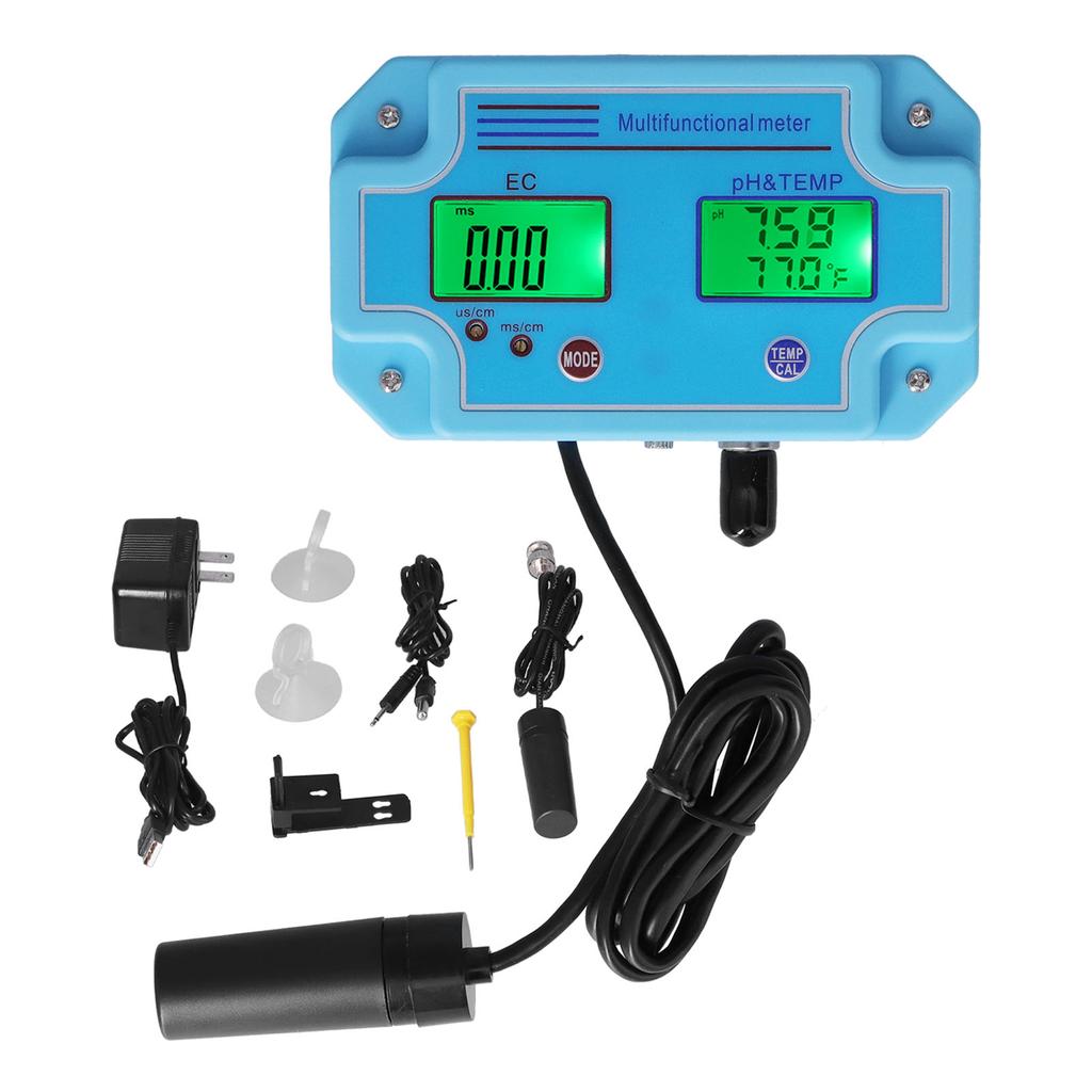 PH EC Temperature Meter DC 6V High Accuracy Portable LCD Hydroponic Monitor Multifunctional