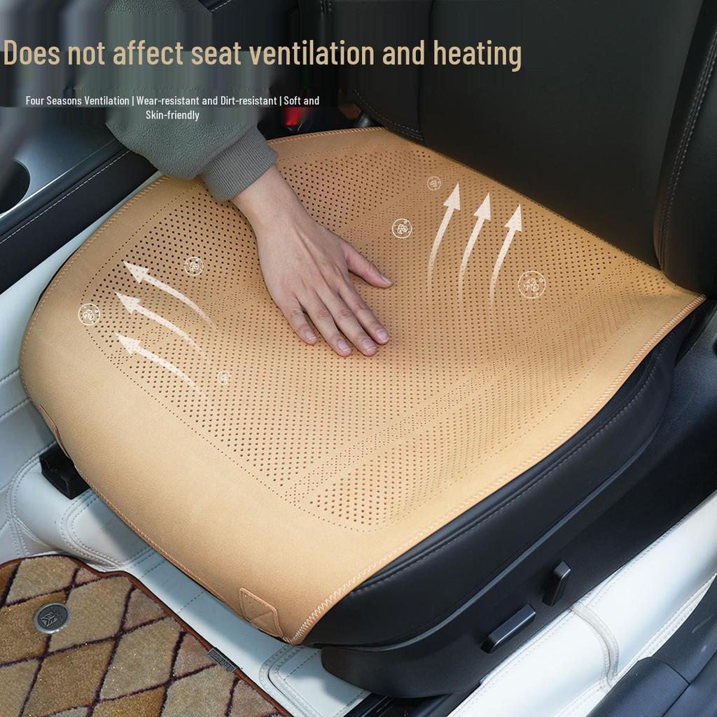 Breathable Suede Velvet Car Seat Cushion for Driver - Perforated, All-Season Cover