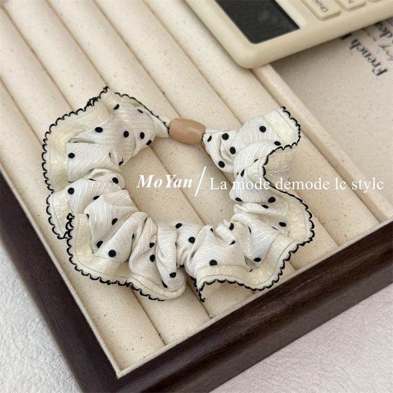 Retro Polka Dot Lace Hair Tie - Elastic Ponytail Holder for Women
