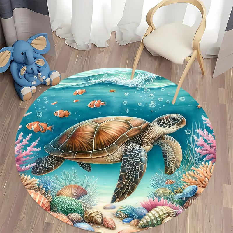 Free shipping! Underwater Turtle Adventure Rug for Kids' Rooms round carpet for home sofa bedroom, gift