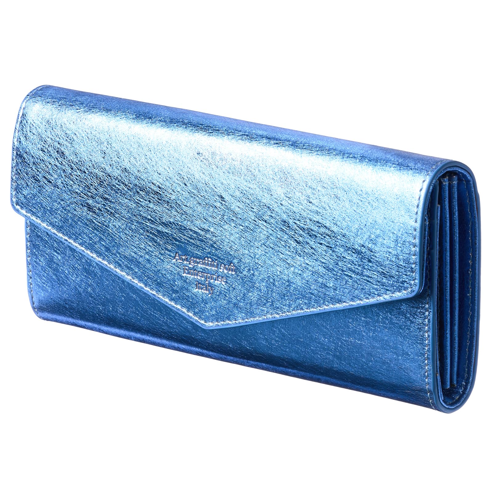 

[VOICE] Align Graffiti Italian Cowhide Leather Women s Vertical Card Slot Flap Long Wallet, Gift Boxed, Blue