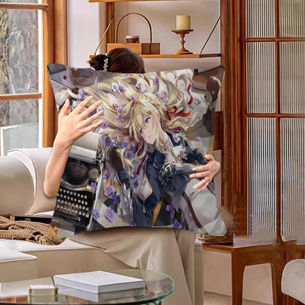 Anime Violet Evergarden Pillow Covers Cartoon Sofa Decorative Home Double-sided Printing Short Plush Cute Cushion Cover