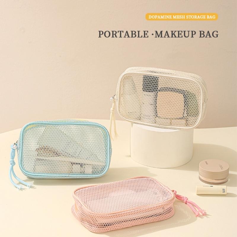 Large Capacity Mesh Cosmetic Travel Bag Dust Resistant Ventilation Portable Toiletry Organizer For Gym And Daily Use