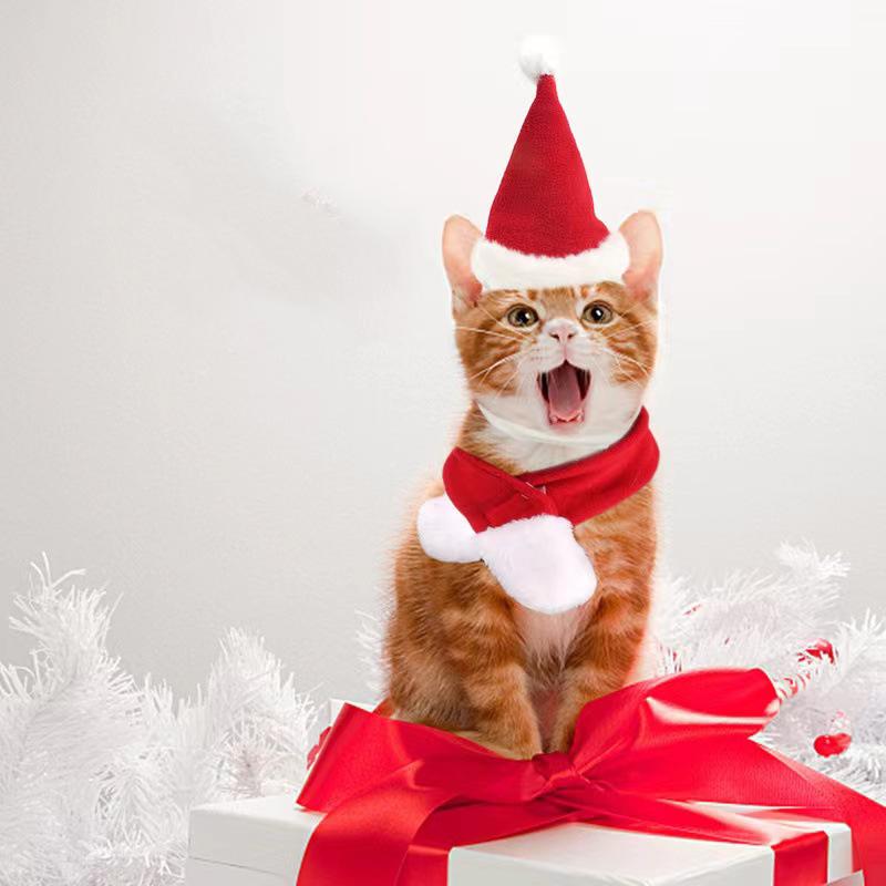 Christmas Pet Santa Hat + Scarf for Cats Dogs Puppies Xmas Decoration Costume