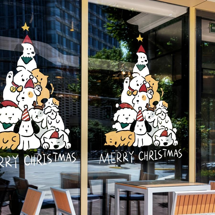 1 Stück Weihnachtsdekoration Fensteraufkleber Niedlicher Cartoon-Hund Weihnachtsbaum Glasaufkleber Feiertagsparty Szene Dekoratives Fensterdekor