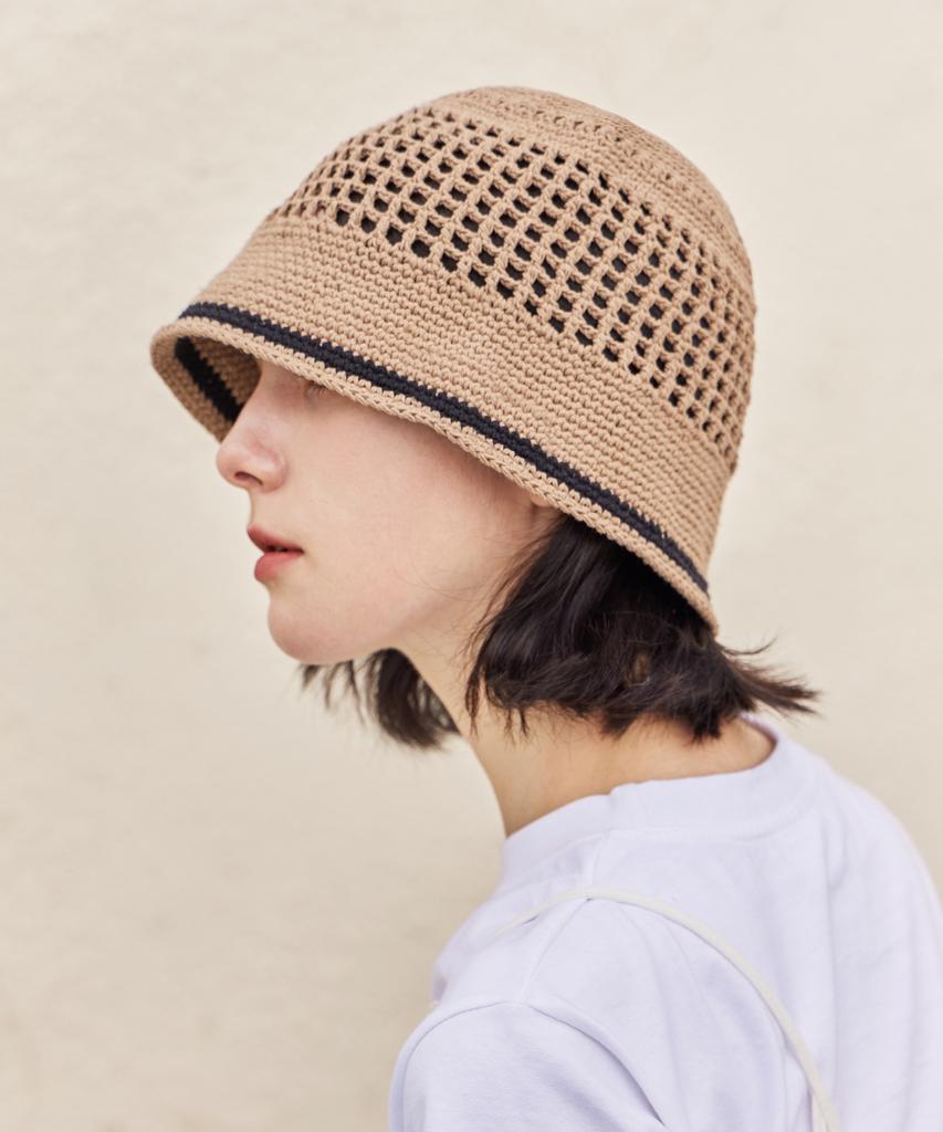 Bajal Va Top Button Knit Crochet Bucket Hat Brown