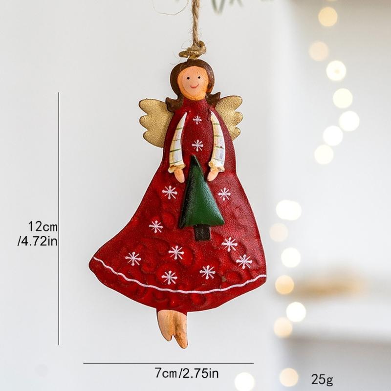 Pack of 4 Retro Iron Angel Girl Ornament Bucolic Christmas Decorations for Homes Holiday Party Hanging Decors