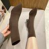 Fashion Pointed Toe High Heel Women Fall Winter 2025 New Knitted Sock Boots Block Heel Mid-Tube Stretch Boots Booties