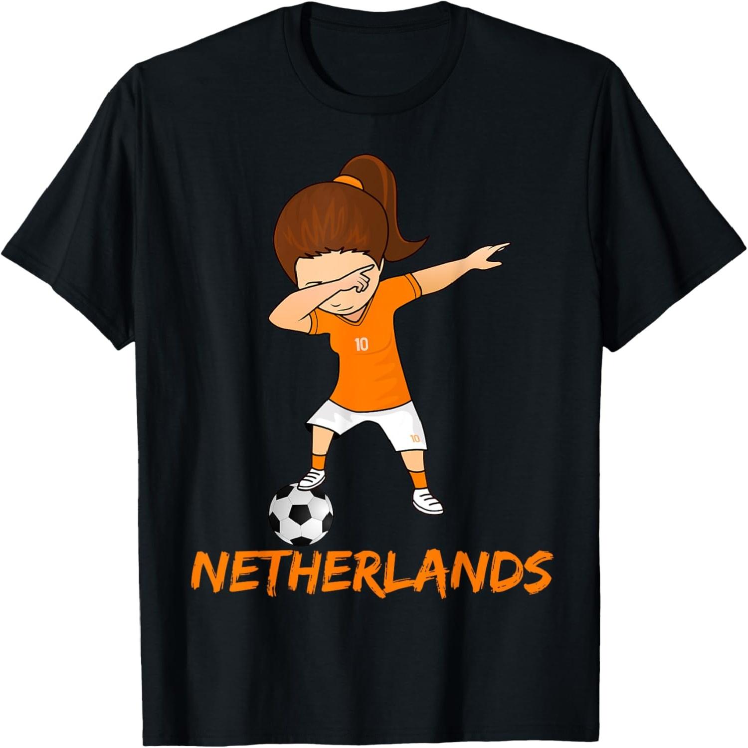 Netherlands Soccer Shirt-Dabbing Dutch Holland Football Girl T-Shirt S