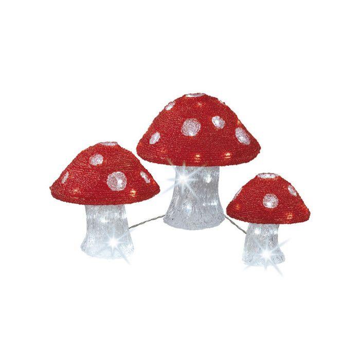 Décoration Lumineuse - LED - Lot De 3 Champignons - Blanc Froid - 18-25 Cm - Intérieur