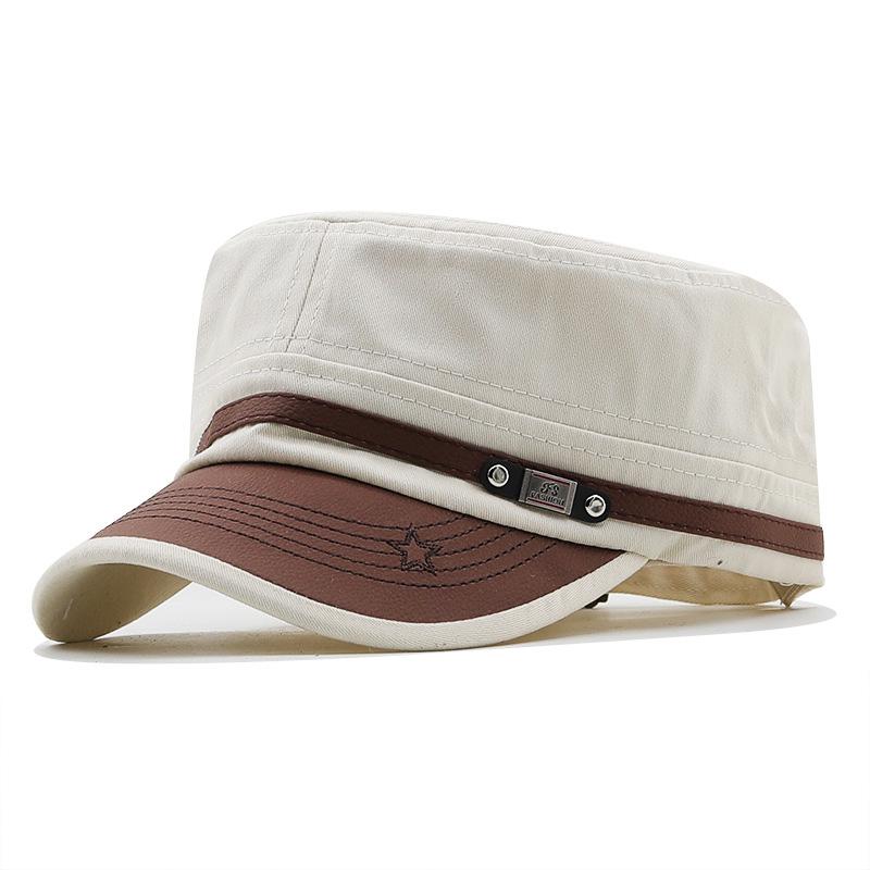 Men Flat Top Mountaineering Hats Spring Autumn Adjustable Leather Peaked Hats Outdoor Sports Sunscreen Baseball Caps