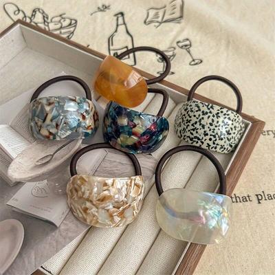Chic Marble-textured Acetate Hair Tie Cute & Sweet Ponytail Holder For Women And Girls Fashion Elastic Hair Bands Rubber Bands