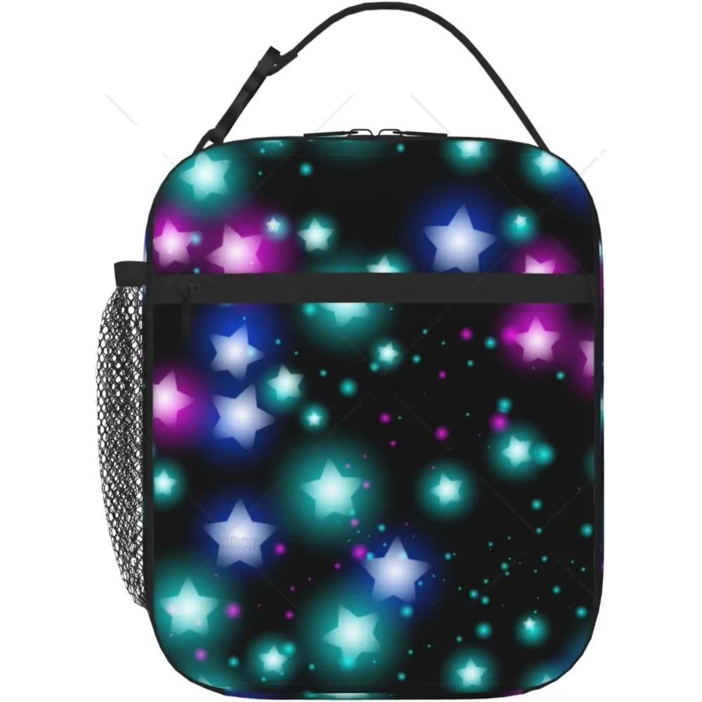 Lila und Blaue Schwebende Neonsterne Tragbare Lunchtasche Isolierte Lunchbox Wiederverwendbare Tragetaschen für Frauen Männer Arbeit Picknick Camping