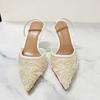 Design Mesh Embroidered Flowers Sandals Women Breathable 2025 Summer Slingback Pumps Women Sexy Pointed Toe Thin High Heels