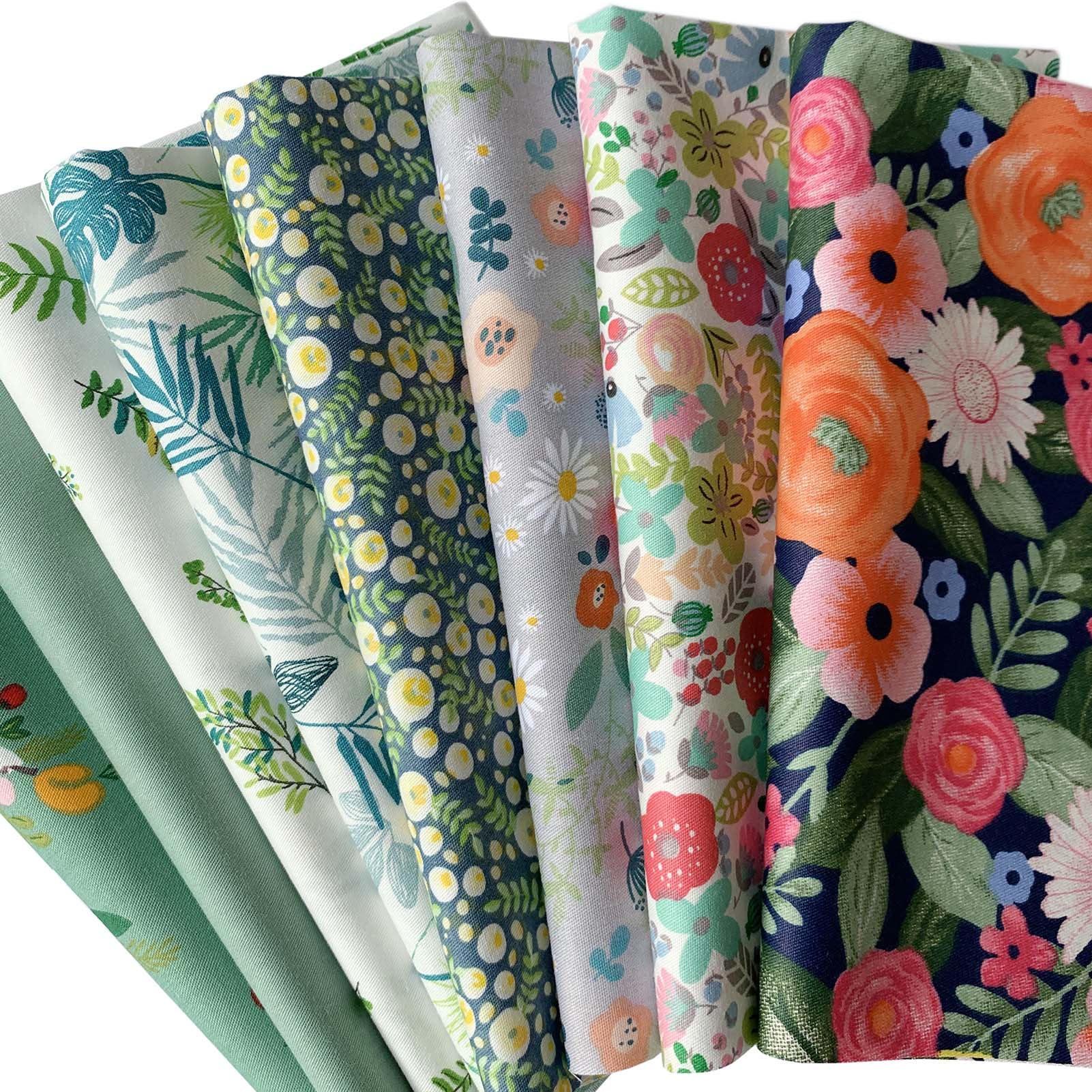 

Floral Fabric Patchwork Cutting Nordic Cotton for DIY Green 8-Piece Set, 50x40cm, Fabric, Cloth, Scraps, Crafts,