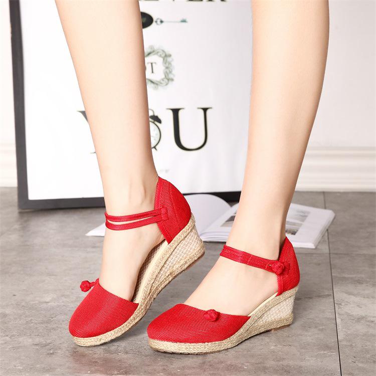 2025 Korean Style Women's Wedge Heel Espadrille Sandals: Casual, Comfortable with Buckle & Pointed Toe Design.