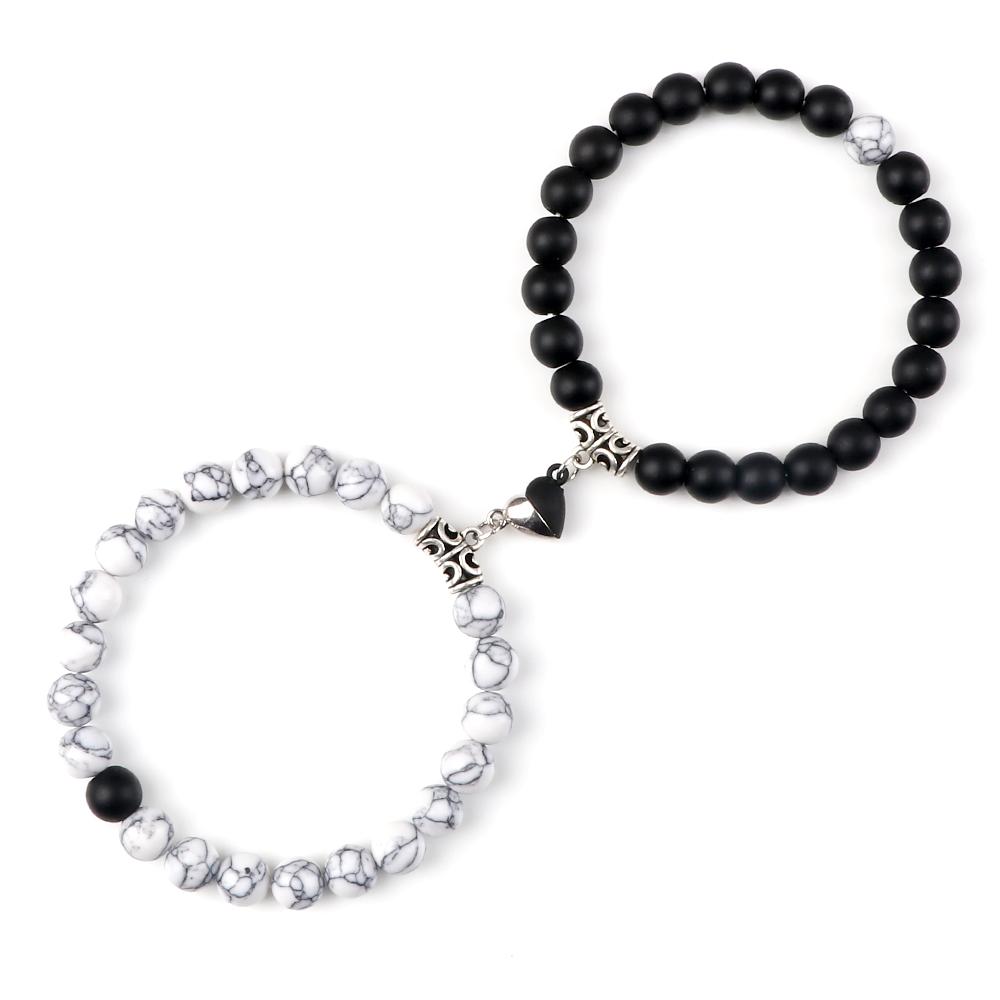 2 stuks/set Hartvormige Magneet Hanger Armband Koppels Liefde Betekenisvol Natuursteen Armbanden Sieraden 8MM Elastische Pulsera Cadeau Nieuw