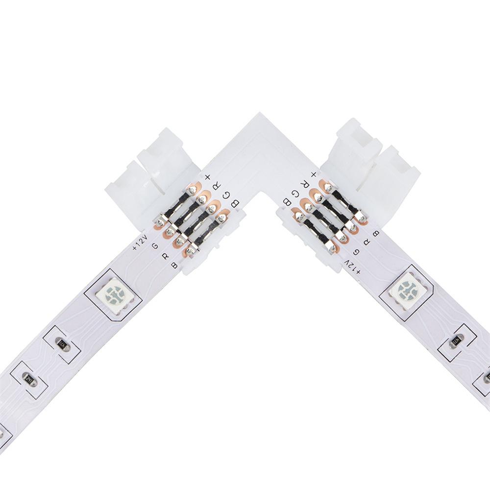 20Pcs/Set 10mm 4 Pin LED RGB Connector Set L Shape Unwired Gapless Solderless SMD 5050 RGB Connector LED Lights Accessories