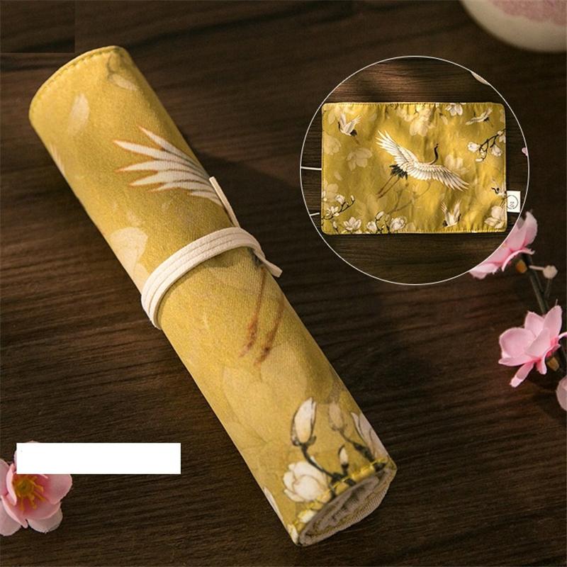 

Винтажная сумка-карандаш с цветочной ручкой, оригинальная упаковка в китайском стиле, абрикос, лотос, кран для хранения, рулонная сумка
