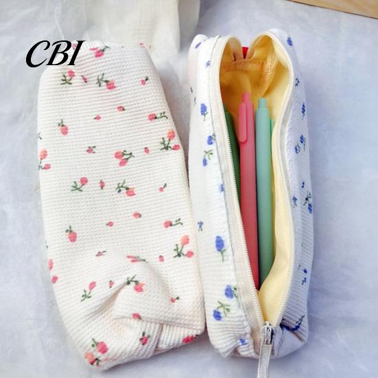 Girls Pencil Case Cute Floral Case, Mini Cotton Pouch for Pens Pencils Erasers, Lightweight Zipper Storage Bag Students, Kawaii Stationery Organizer