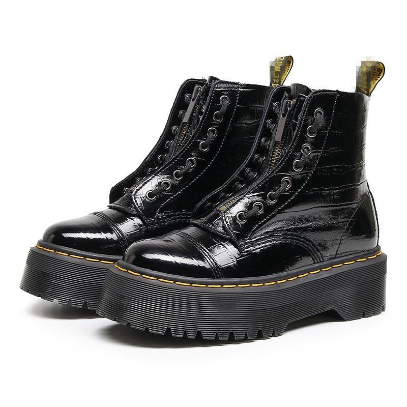 Two wear thick-soled Martin boots crocodile leather front zipper British short boots thick-soled high-top shoes 35