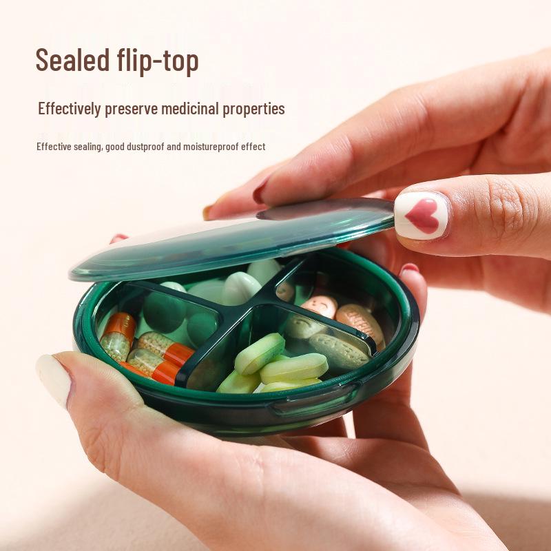 Compact 4-Grid Medicine Organizer – Portable Pill Dispenser for Daily Morning, Noon, Night.