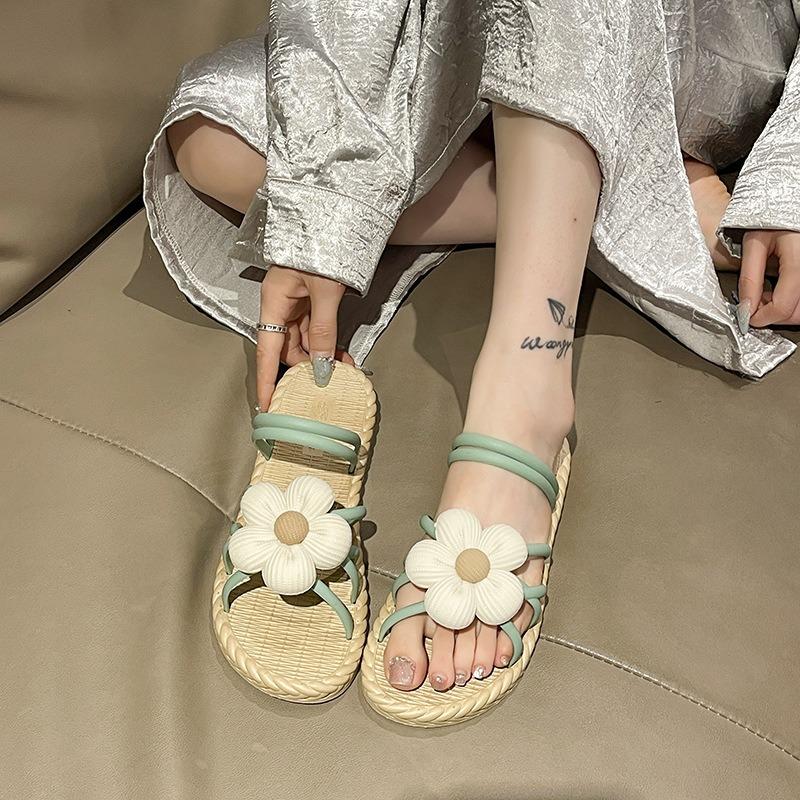 

Women s Floral Flip Flops Convertible Sandals with Woven Sole for Summer Beach 41 зелений