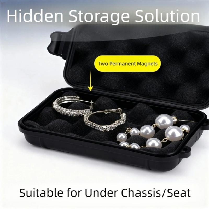 Under Car Magnetic Storage Box With Double Mounting For Door Handle Or Undercarriage And Magnets For Organization
