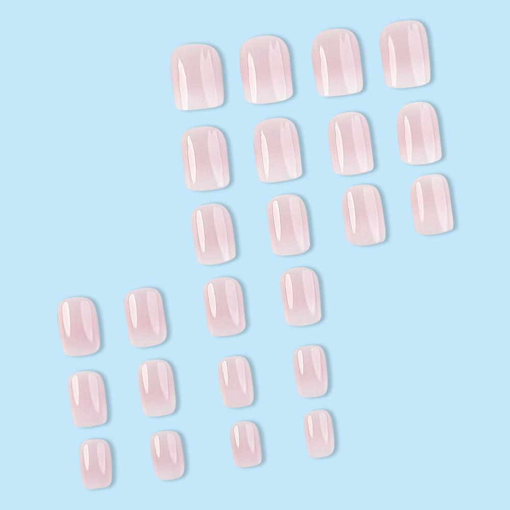 24pcs Flesh Color Press On Nail Gradient Powder Square Short Imitation Plate Fake Nails for Girl Women Gift Cute File Strip