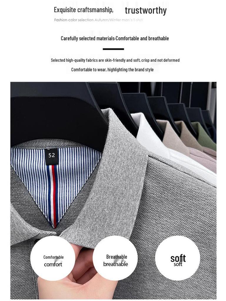 Herre Piqué Poloskjorte i ren bomull med broderi - Business Casual, Ensfarget, Allsidig for vår og høst