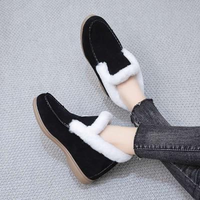 Women Ankle Boots Cow-suede-leather Boots Natural-fur Warm Winter Boots Slip-on Snow Boots for Girls Lady  Sweat Warm Shoes
