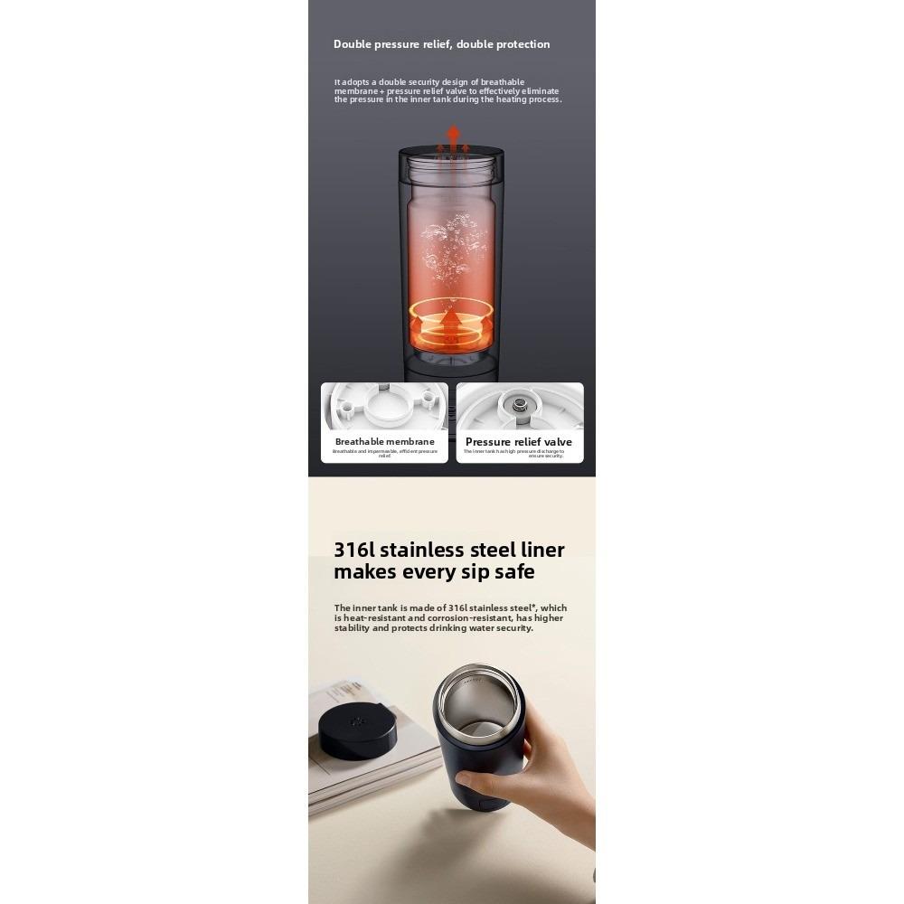 Xiaomi Mijia Portable Electric Heating Cup 2, 350ml Mini Travel Kettle, Temperature Control, Fast Boiling Water Cup for Car Office Home