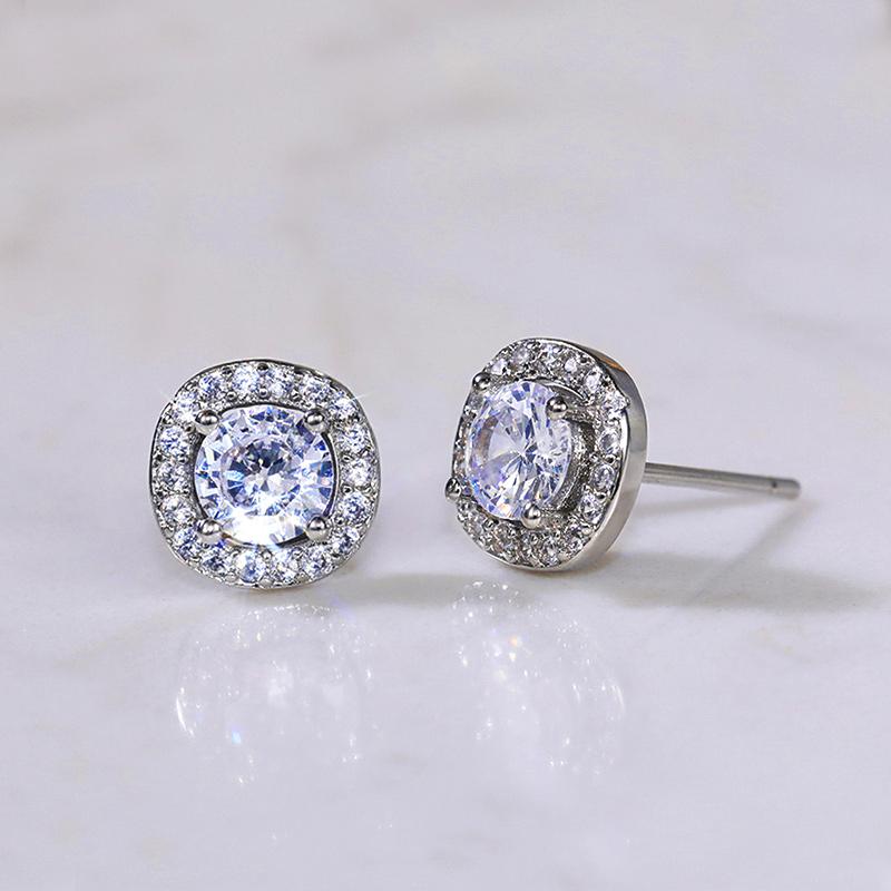 Huitan Newly Cute Stud Earrings Women Shiny White Cubic Zirconia Delicate Daily Wear Party Zircon High Quality Pierced Earrings