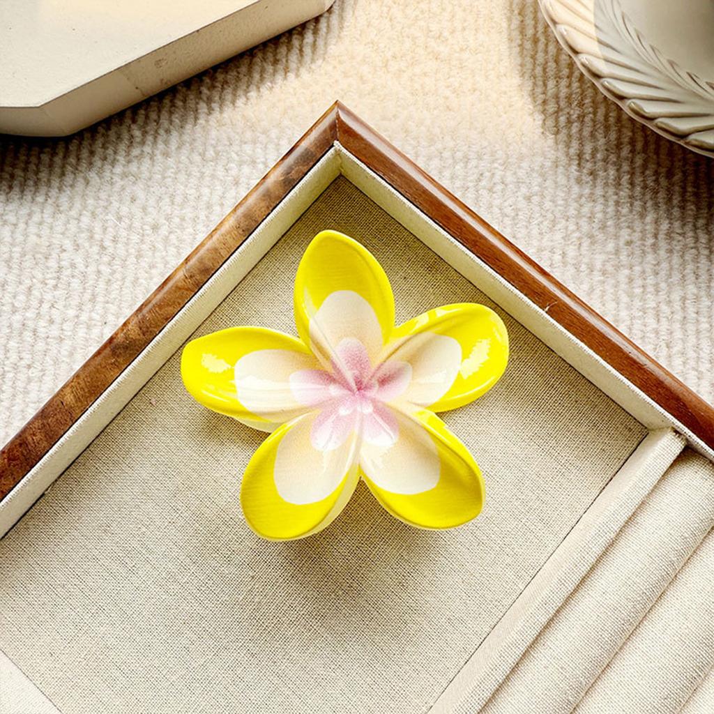 Dopamine Colored Flower Hair Clip For Women 3.15inch Printed Shark Gripper Claws Elegant Trendy Hawaii Style Flower Hair Claws
