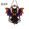 Black Cat Bat Sun Catcher Halloween Suncatcher, Stained Glass Style Acrylic Catcher, Gothic Festival Atmosphere Display Hanging Ornament for