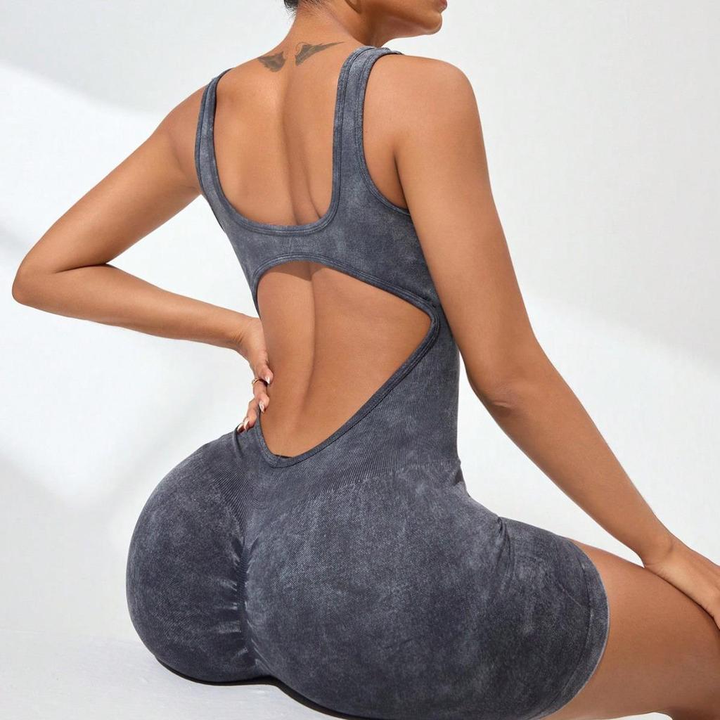 Matte Solid Color V-Waist Seamless Bodysuit Fitness Jumpsuit for Women