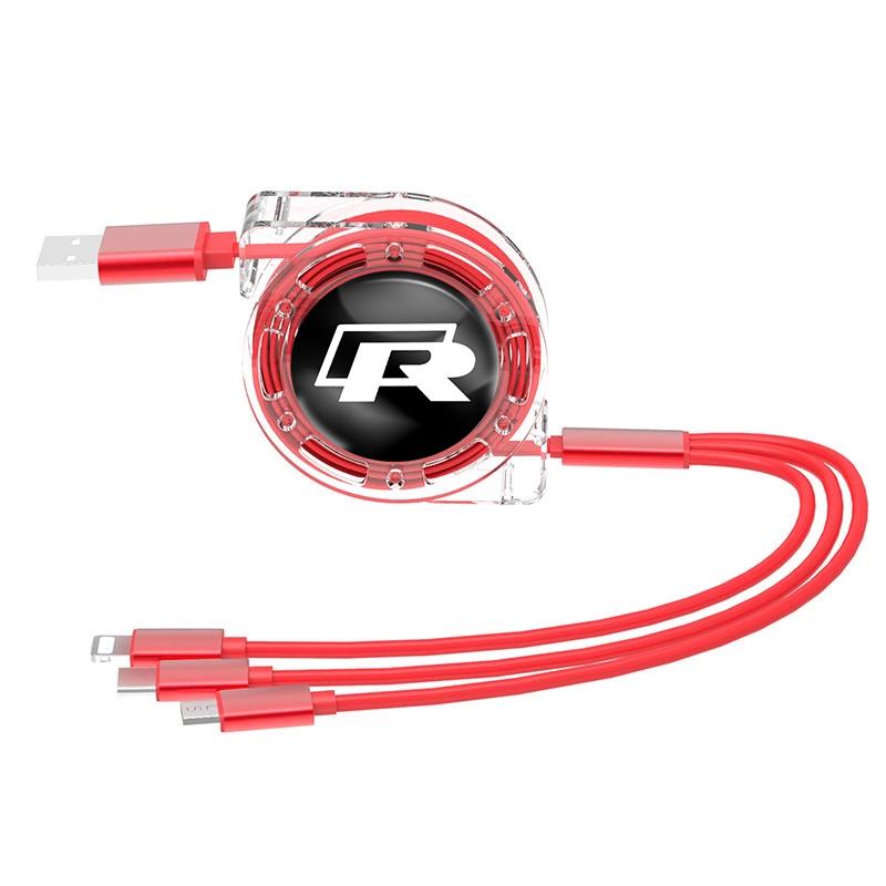 hijk1 3 In 1 Retractable Data USB Cable Charger Fast Wire Charging Cable For VW Golf Tiguan T-Roc Polo Passat ID.4 T-Cross ID.3 Taigo