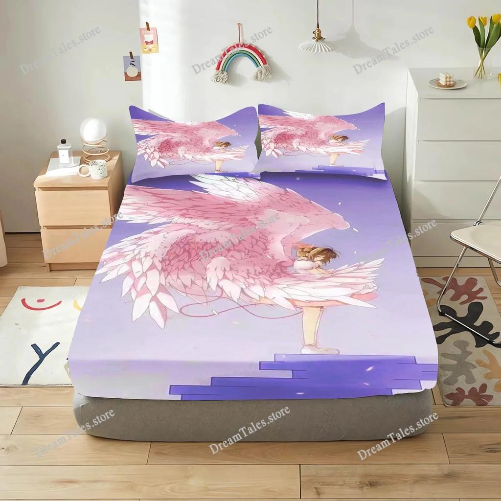 Cardcaptor Sakura Cartoon Fitted Sheet Cover for Teenager, Elastic Bedding, Cute Digital Printing Sheets, Bedding Children