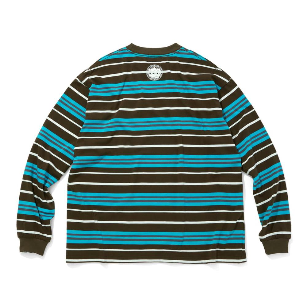 Sitikeonteulisiti Embroidered Logo Multi-Border Long Sleeve T-Shirt Brown X Blue Unisex