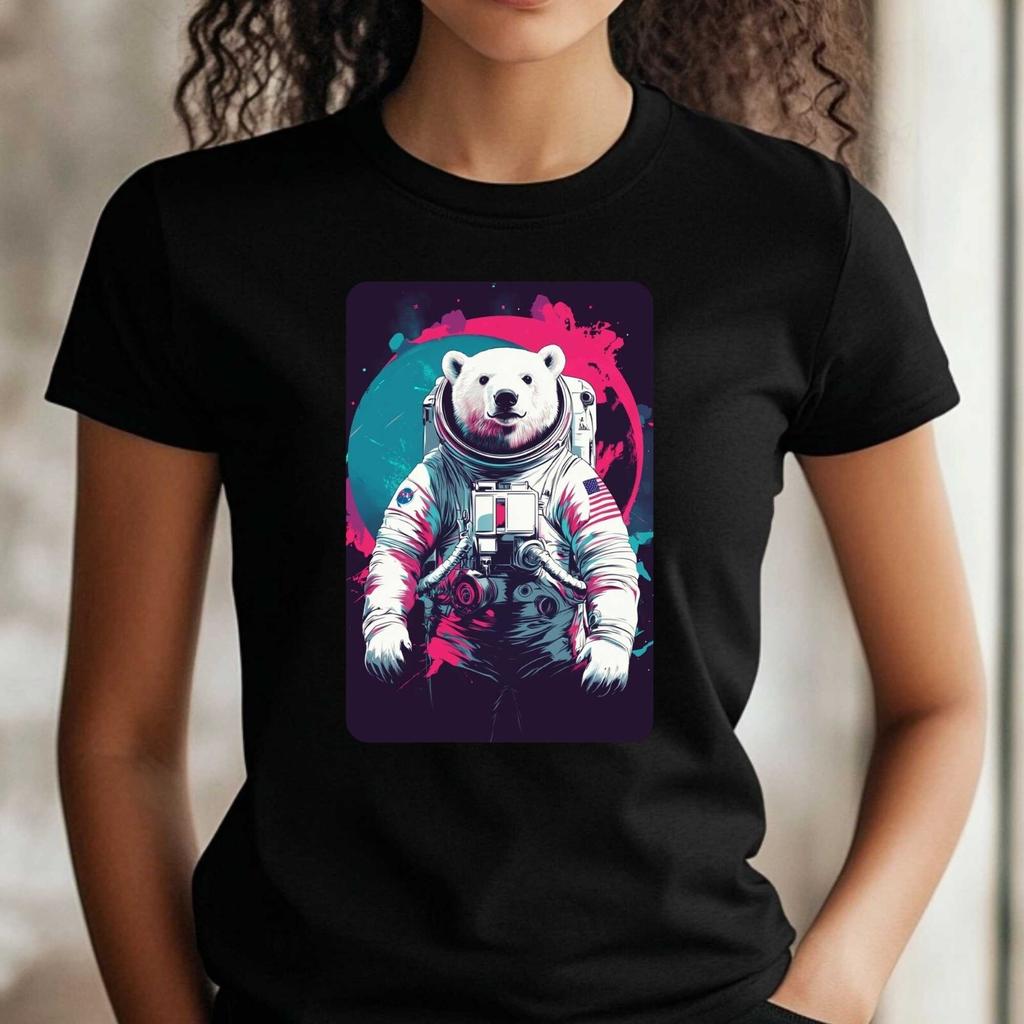 T-Shirt Frauen Eisbär als Astronaut Motiv Baumwolle Größe XS bis 3XLWird in neuem Fenster oder Tab geöffnet