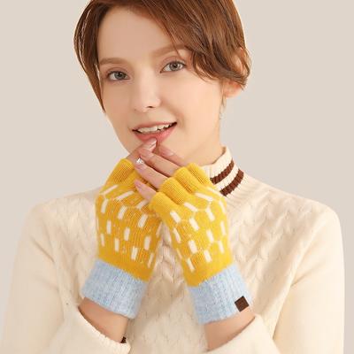 Half-finger Gloves Autumn and Winter Women's Wool To Keep Warm Cute Student Versatile Dew Finger Winter Knitting Leak Five Fingers