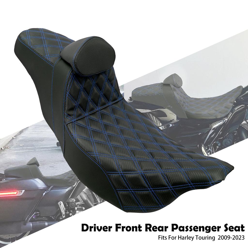 Motorcycle Driver Passenger Two-Up Seat With Backrest Cushions Leather Seat For Harley Touring Electra Street Road Glide 09-2023