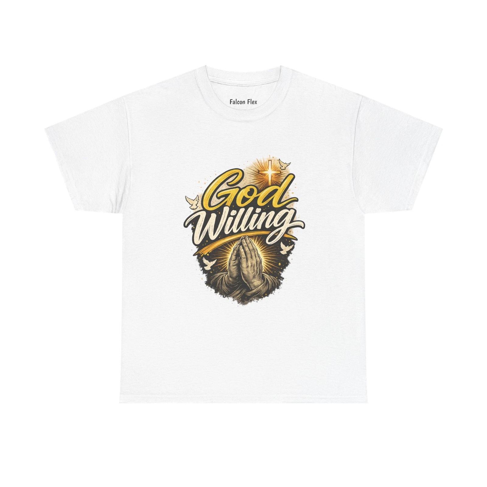 God Willing Tee | Praying Hands Graphic Printed Cotton Summer T-Shirt M