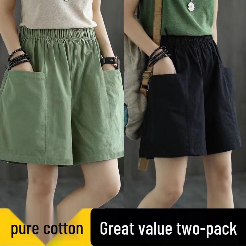 Women's Summer High-Waisted Elastic Cotton Shorts - Japanese & Korean Style