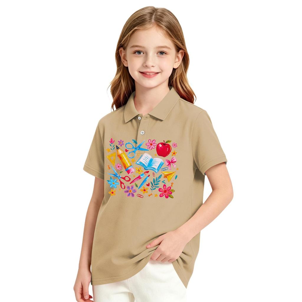 Girls Casual Short Sleeve Print School Uniform T-Shirt for Back To School and Everyday Wear