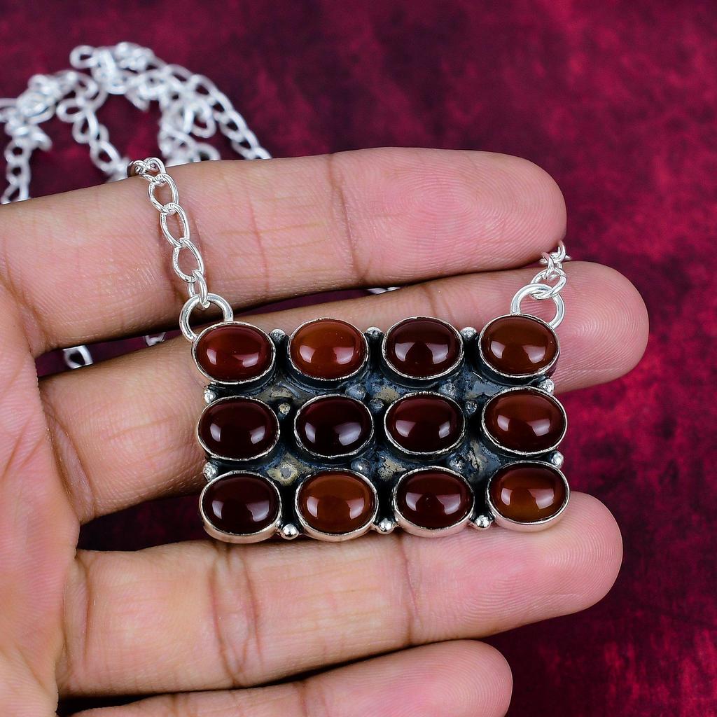 Red Carnelian  Necklace Handmade Jewelry, 925 Solid Sterling Silver Necklace Designer Gemstone Jewelry Adjustable Chain Necklace Gift For Mom