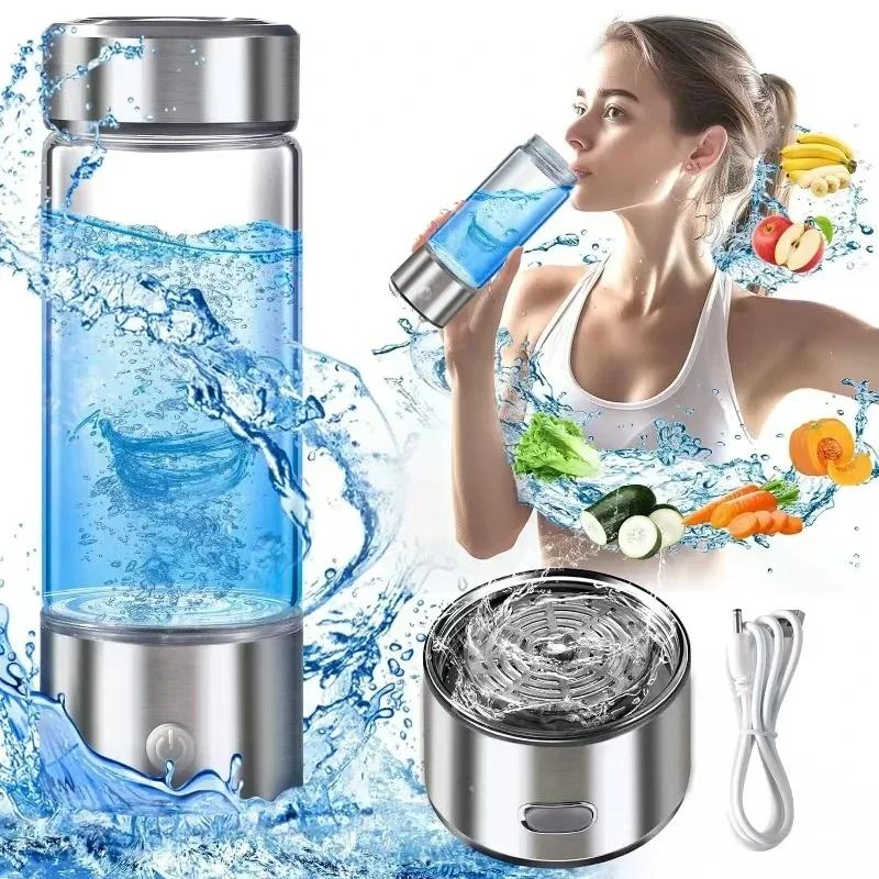 Hydrogen Water Bottle 500ppb Generator with Titanium Electrode Portable Antioxidant Ionizer 420ml for Fitness Travel Black/White