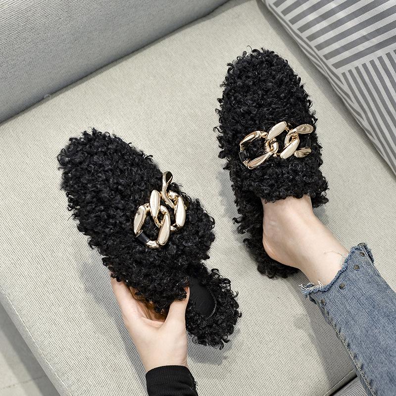 Fashion Flats Shoes for Women Autumn Winter New Style Slippers for Women Outside Warm Cotton Shoes Muller Shoes Big Size 41-44